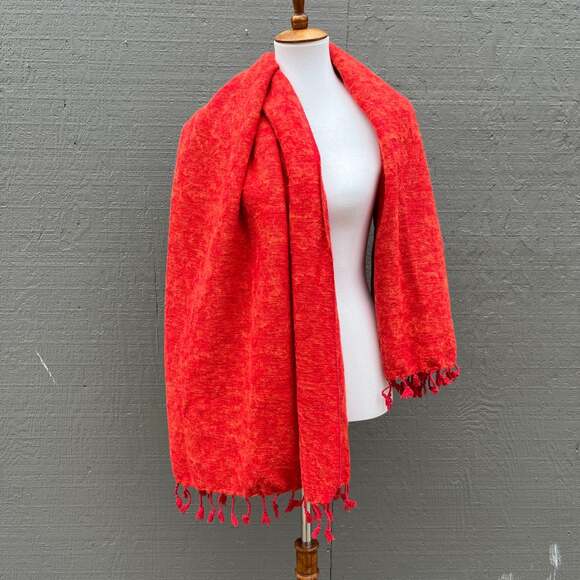 Orange Red Autumn Scarf w/ Fringe - Picture 3 of 6